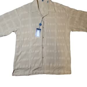 NWT Lorenier 100% Silk short sleeve button down earth tones shirt